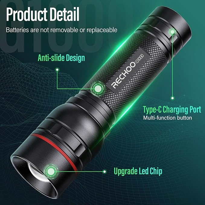 RECHOO Rechargeable Flashlights High Lumens, 2 Pack G1000 Super Bright Flash - Image 4