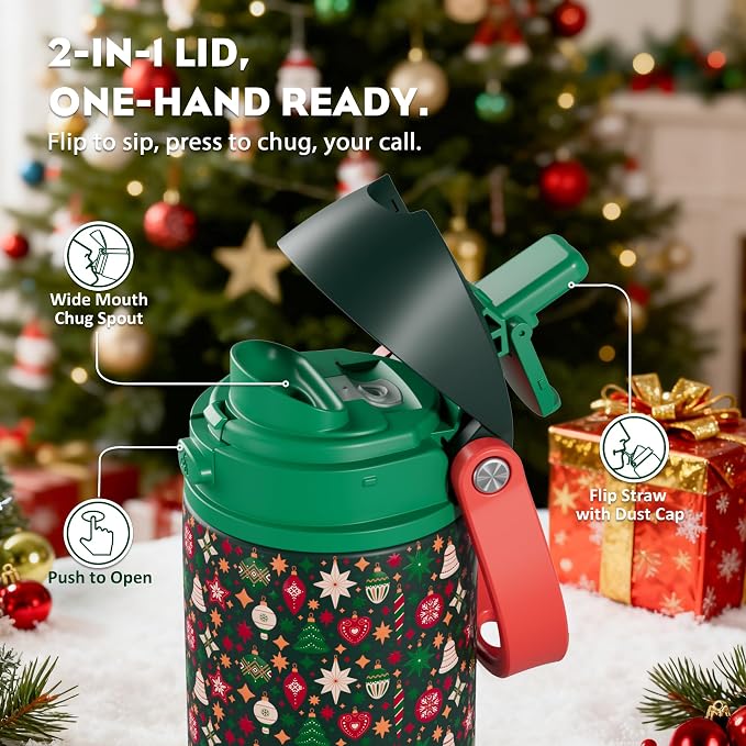 POWCAN 24 oz Christmas Insulated Water Bottle: 2-in-1 Push-Button Spout & - Image 4