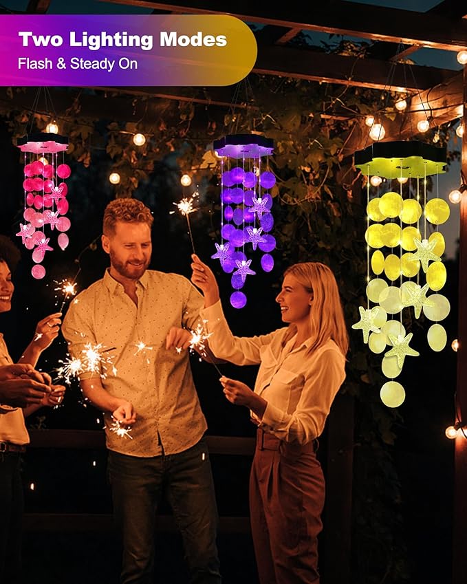 Toodour Solar Wind Chimes for Outside, Shells Light Gifts for Mom Grandma Women - Image 3