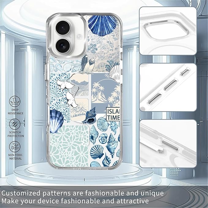 Case for iPhone 16 Plus, Sea Life Ocean Waves Seashell Collage Phone Case - Image 2