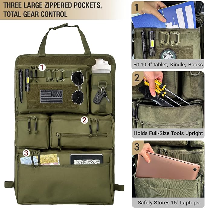 Tactical Seat Back Organizer Heavy Duty MOLLE Panel Organizer - Image 4