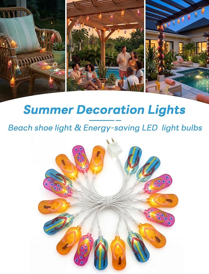 Slipper String Lights, 8.5FT 10 LED Beach Themed Lights - Image 3