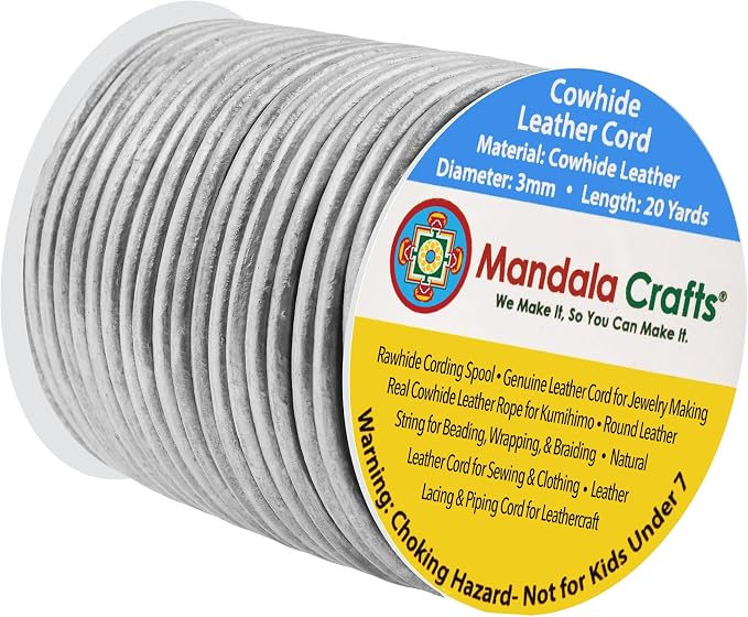 Mandala Crafts Round Genuine Silver Leather Cord by MandalaCrafts