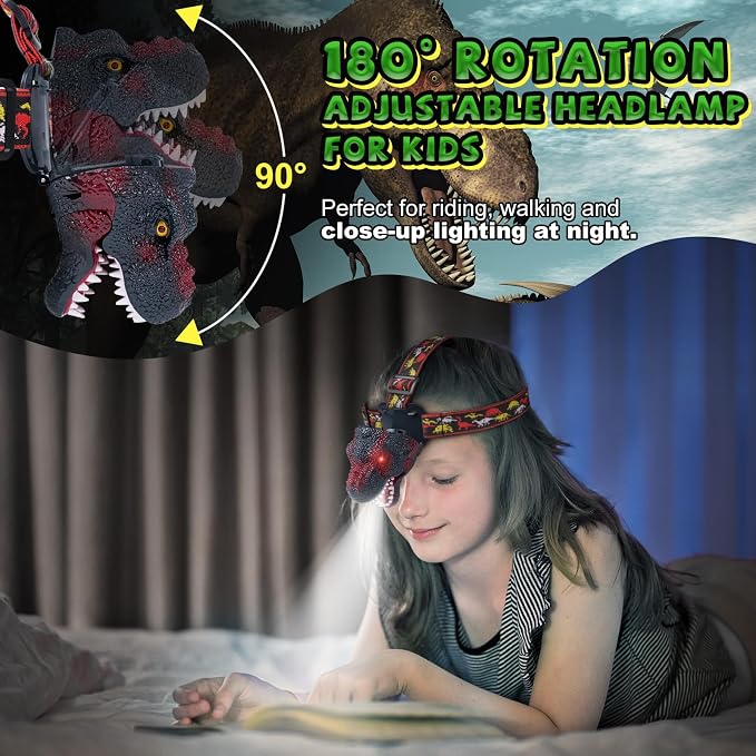 Nitigo Dinosaur Headlamp for Kids Flashlight Rechargeable Led Headlights Roar & - Image 9