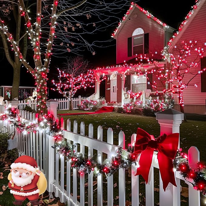 JMEXSUSS 2 Pack Red and White Solar Christmas Lights, Each 33FT 100 LED Solar - Image 3