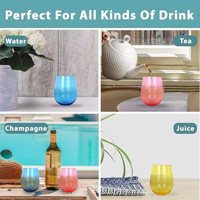 Lily's Home Unbreakable Poolside Acrylic Stemless Wine Glasses and Water - Image 5