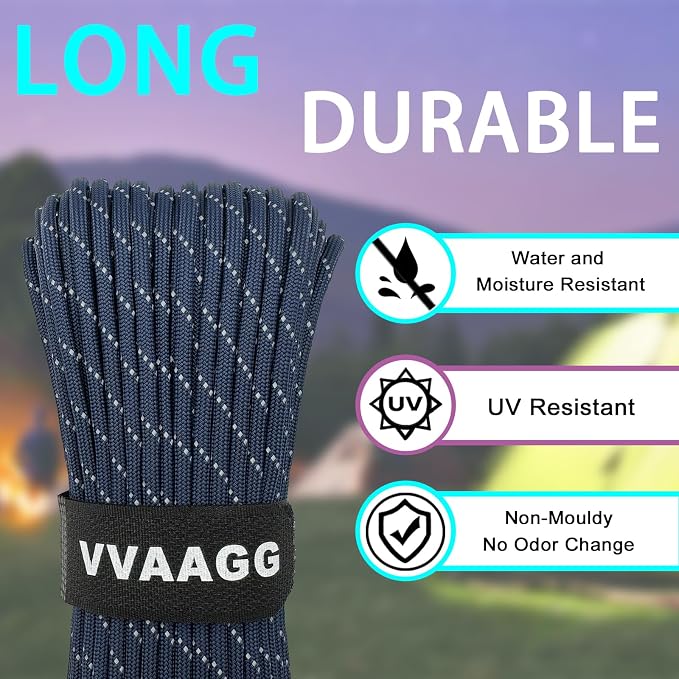 VVAAGG Reflective Paracord Rope 100FT, 7 Strand Nylon para Cord Lanyard Utility - Image 2