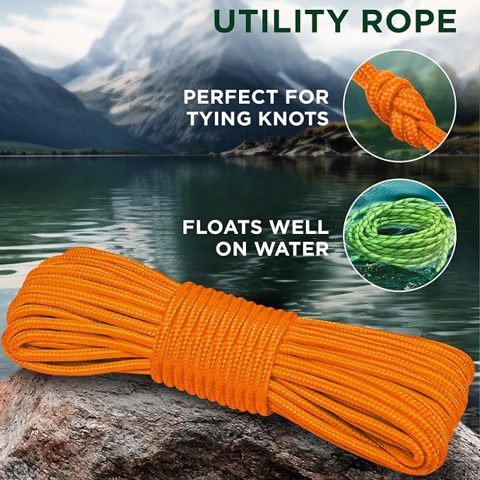 TECEUM Rope – 150 Feet x 1/4 Inch – Orange Yellow – Strong All-Purpose Utility - Image 3