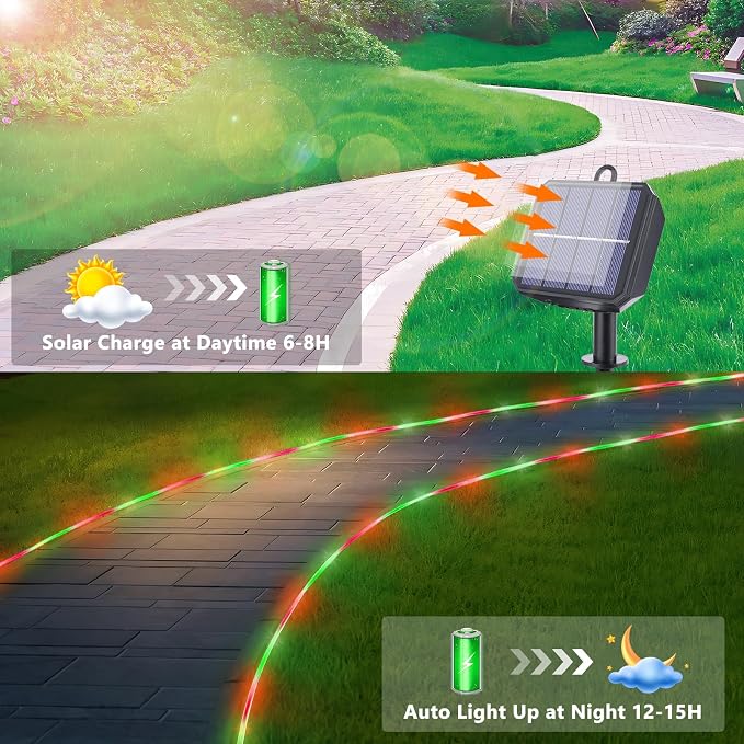 Solar Rope Lights, 2 Packs Total 66ft 200LED Solar String Lights, 8 Modes - Image 3