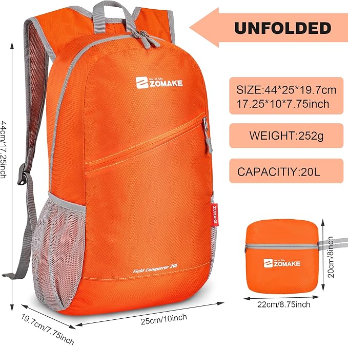 ZOMAKE Lightweight Packable Backpack, Foldable Backpacks Small Daypack - Image 2