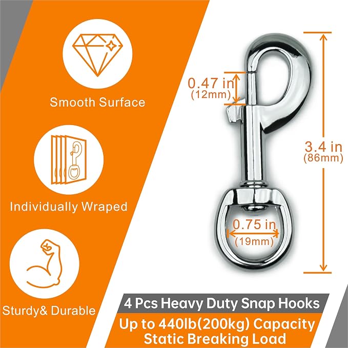 Garwor 4Pcs Heavy Duty Chrome Swivel Snap Hooks - Image 2
