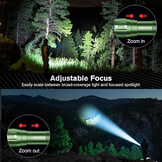 RECHOO LED Flashlight 2 Pack Green, Tactical Flashlights High Lumens - Image 3