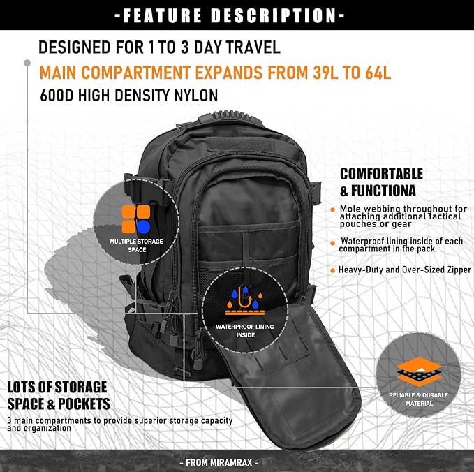 Miramrax Tactical Backpack Military Army Daypack - Image 5