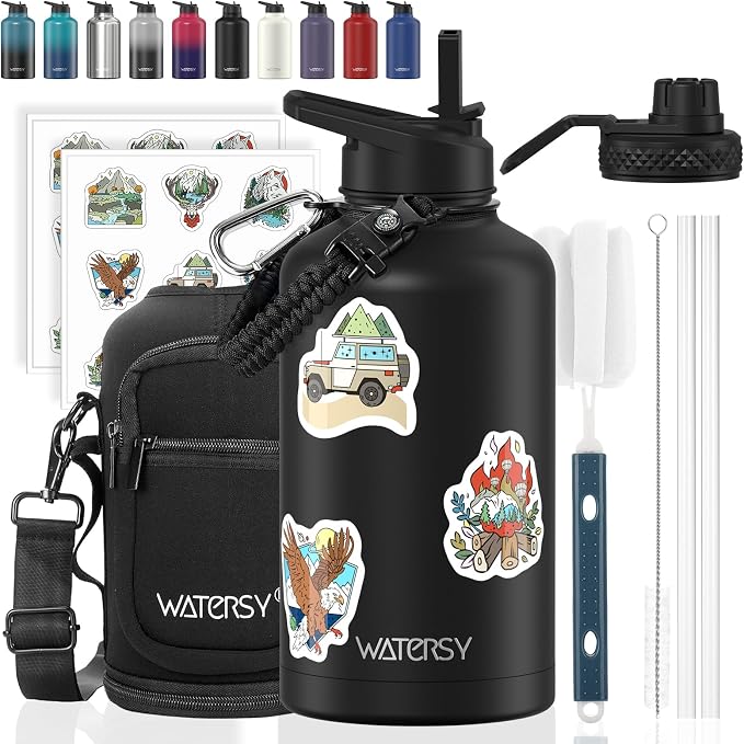 64oz Insulated Water Bottle, BPA Free&Leak Proof, Half Gallon Stainless Steel by Watersy