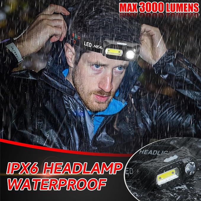 Bud K 6Pack Headlamp Rechargeable, 3000 Lumen Headlamps - Image 3