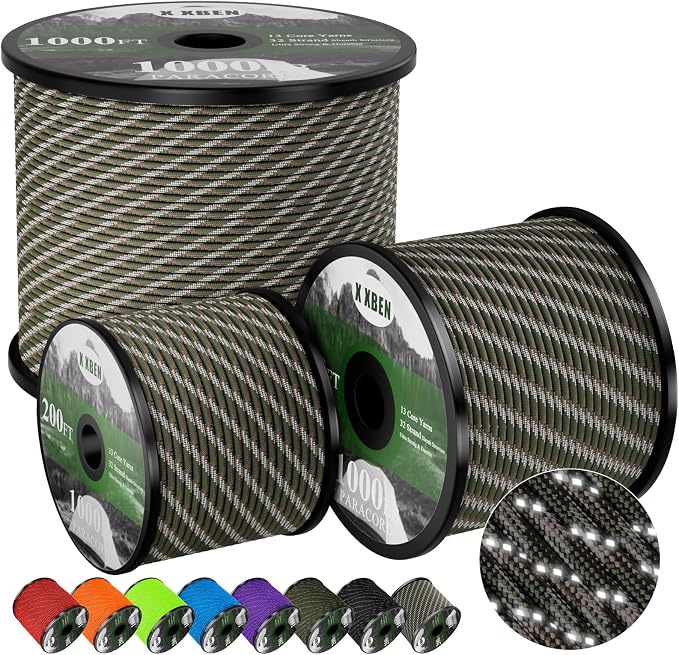 X XBEN Paracord Reflective 1000lb, 50/100/200/500/1000ft 4mm, 13 Strand by XXBEN