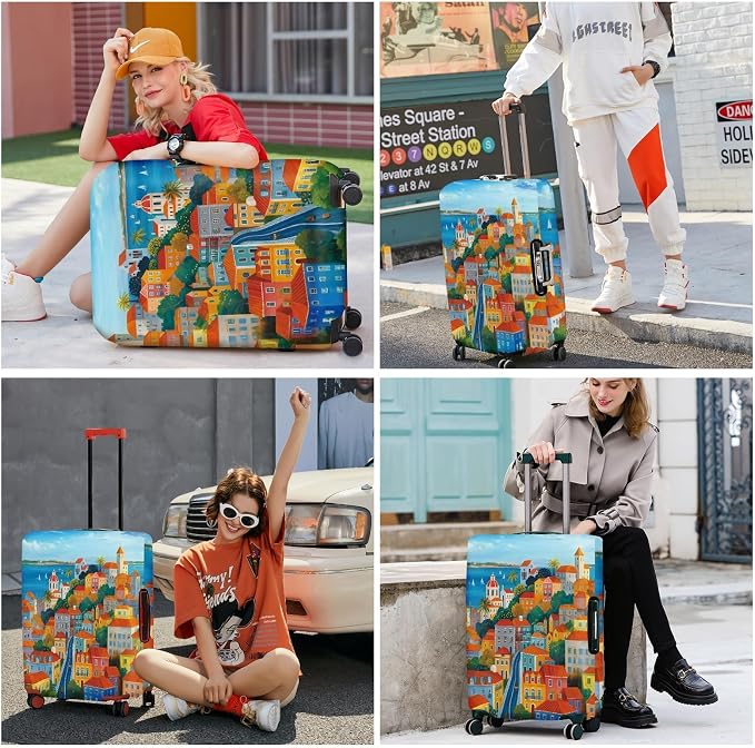ANNA QUEEN Mediterranean Town Luggage Cover, Coastal City Suitcase Protector - Image 6