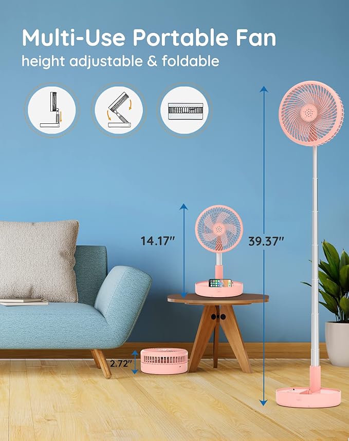 Primevolve Battery Operated Fan, Portable Rechargeable USB Floor Table Desk Fan - Image 2