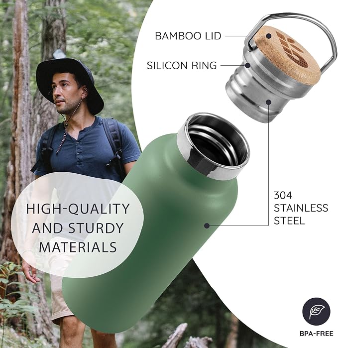 Bambaw Insulated Water Bottle 16 oz, 16 oz Stainless Steel Water Bottle - Image 2