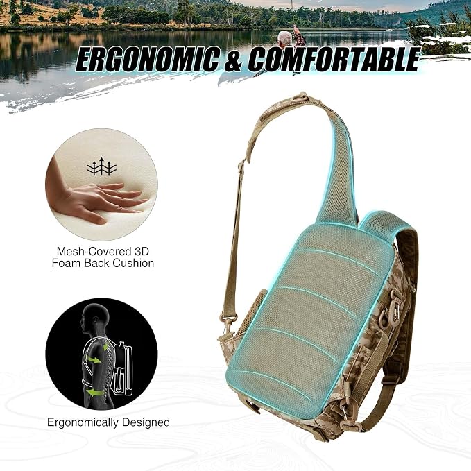 Piscifun Fishing Backpack with Rod Holder, Lightweight Sling Bag Storge Gear - Image 4