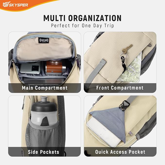 SKYSPER Sling Bag RFID Cross Body Bag Recycled Crossbody Backpack Travel Daypack - Image 5