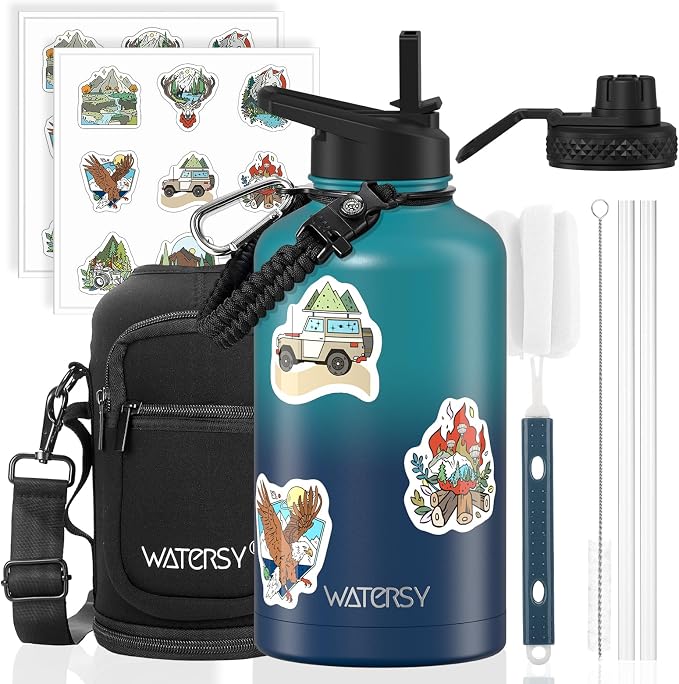 64oz Insulated Water Bottle, BPA Free&Leak Proof, Half Gallon Stainless Steel by Watersy
