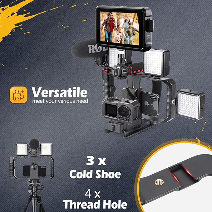 Zeadio Camera Smartphone Handheld Stabilizer, Triple Cold-Shoe Handle Grip - Image 5