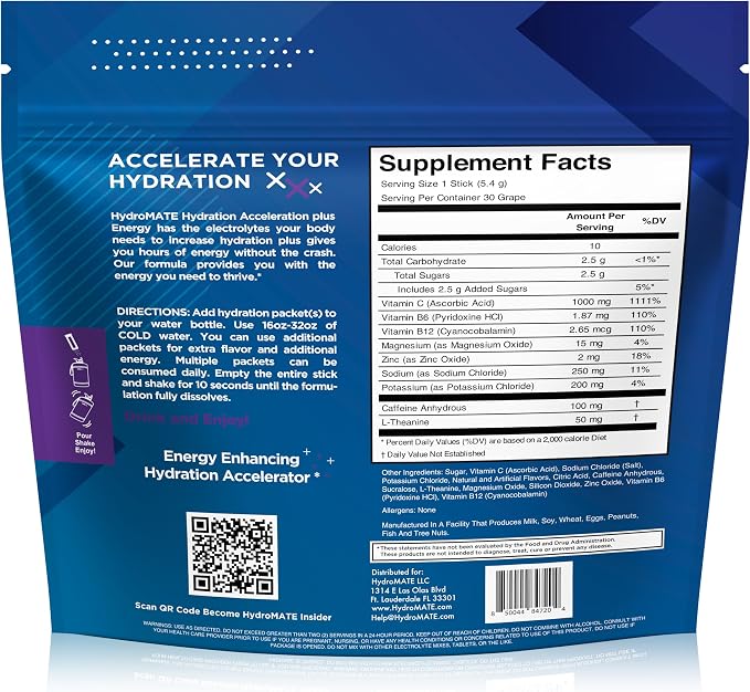 HydroMATE Electrolytes Powder Drink Mix Packets Hydration Accelerator Low Sugar - Image 3