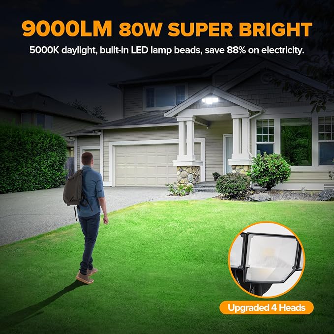 LUTEC 80W Dusk to Dawn Flood Lights Outdoor, 9000LM Super Bright LED Security - Image 2