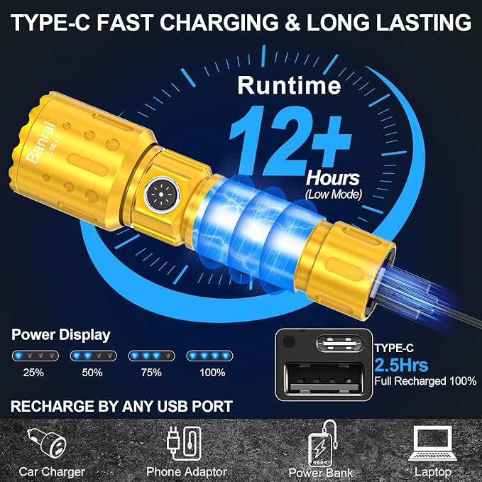 Banral Flashlights High Lumens Rechargeable, Super Bright Long Range Small - Image 6