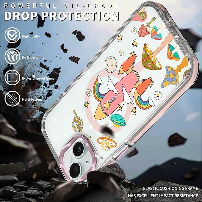 Case for iPhone 14 Plus/15 Plus, Spaceship Mushroom Phone Case Design，for Women - Image 5