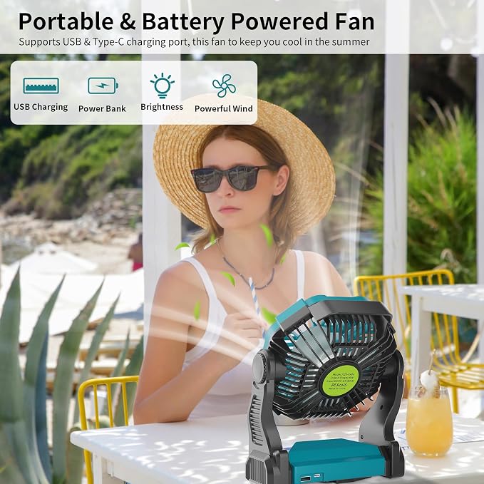 Battery Powered Fan，270° Rotating Battery Operated Camping Fan Rechargeable - Image 2