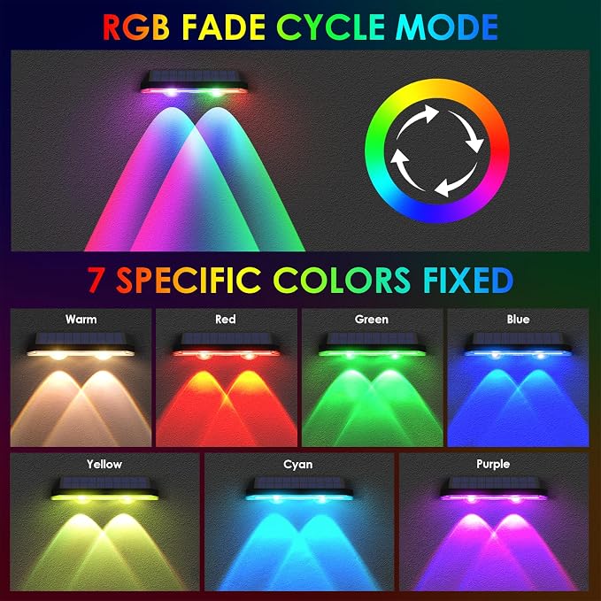 LIANGLOME Solar Fence Lights Outdoor, 2PK RGB Solar Lights - Image 2