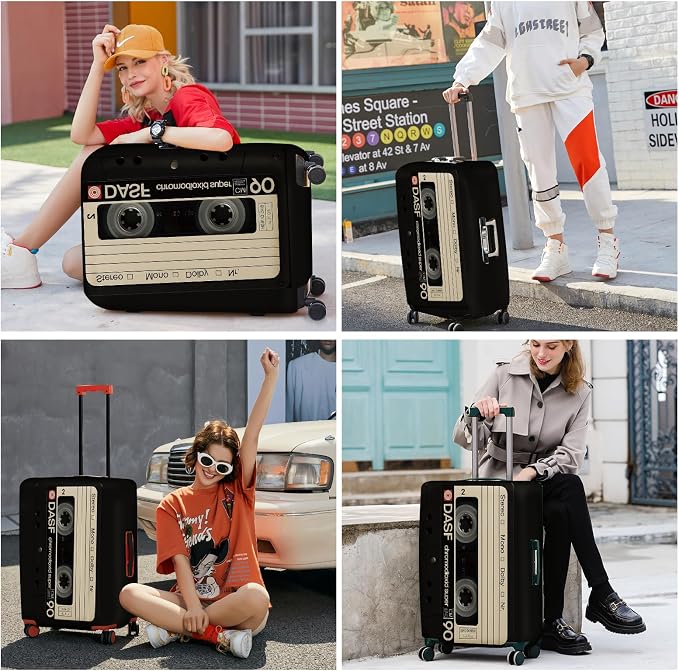 ANNA QUEEN Retro Cassette Tape Luggage Cover, Vintage Music Design Suitcase - Image 7