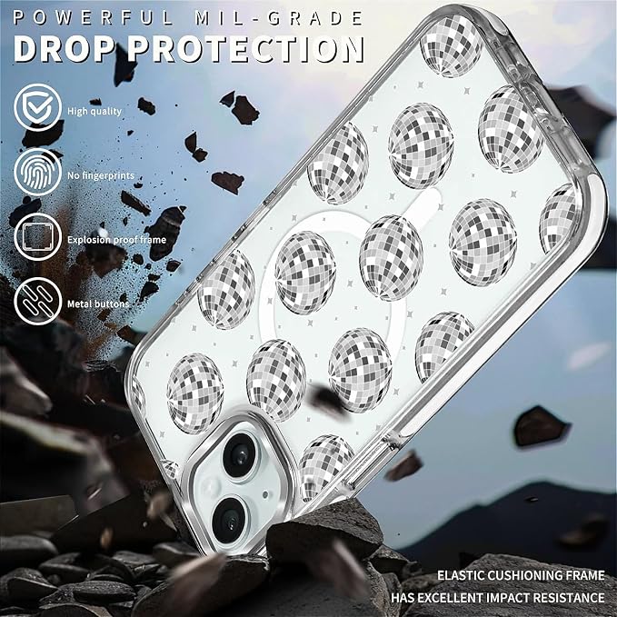 Case for iPhone 13/14, Disco Ball Grayish White Phone Case Design，for Women - Image 5