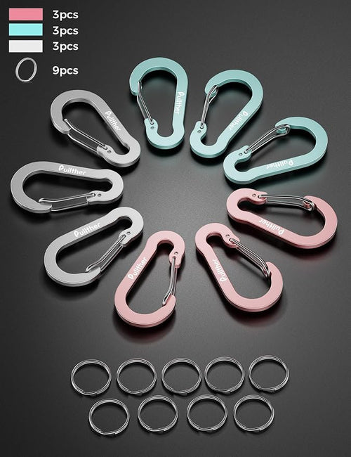 9PCS Carabiner Keychain Clip, 2.7" Large Aluminum Carabiner Clips - Image 2