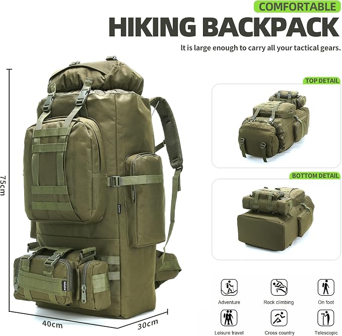 100L Camping Hiking Backpack, Molle military Tactical rucksack backpack - Image 7