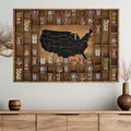 68 Slots 40 x 28'' Large World Map Shot Glass Display Case Rustic Wood Shot by GlikCeil
