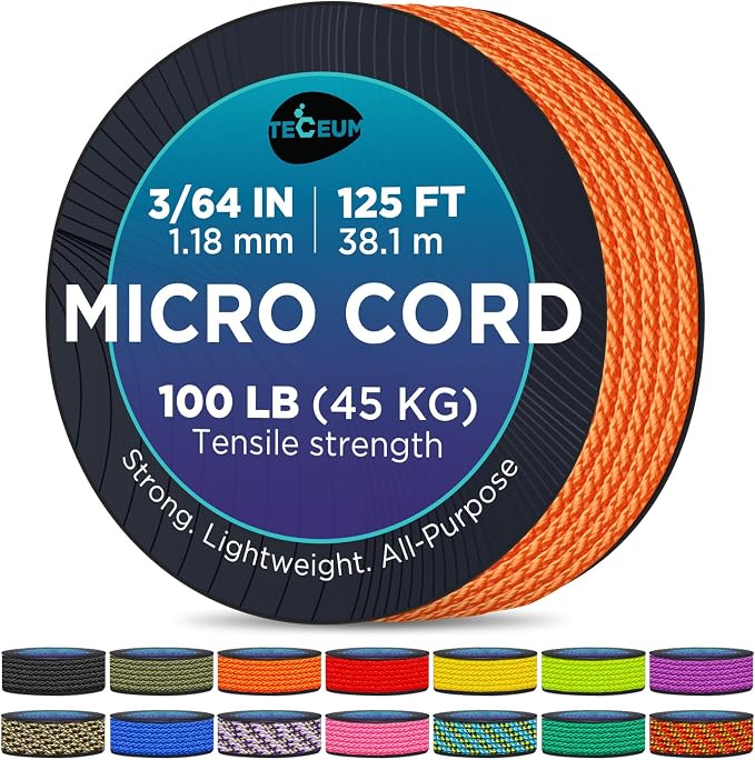 TECEUM Micro Paracord – 1.18 mm X 125 ft – Micro Utility Cord – Thin Braided by TECEUM