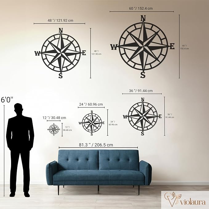Violaura Compass Rose Metal Wall Art - Image 3