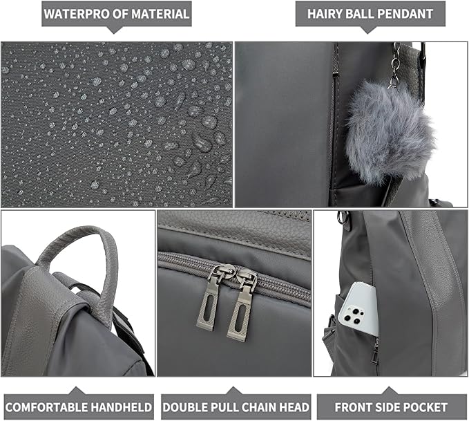 PINCNEL Women Backpack Purse Waterproof Nylon Anti-theft Rucksack Lightweight - Image 5
