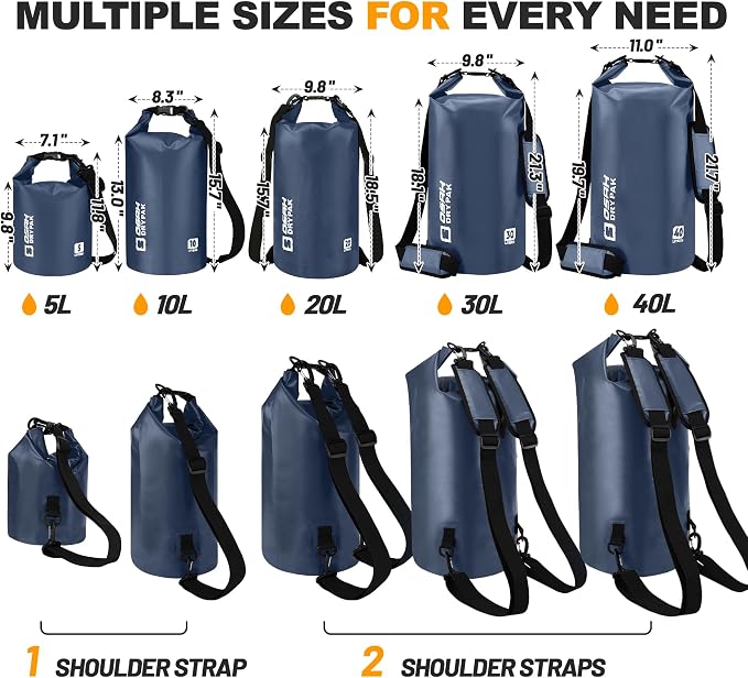 Waterproof Dry Bag, 5L/10L/20L/30L/40L Roll Top Lightweight Storage Backpack - Image 2