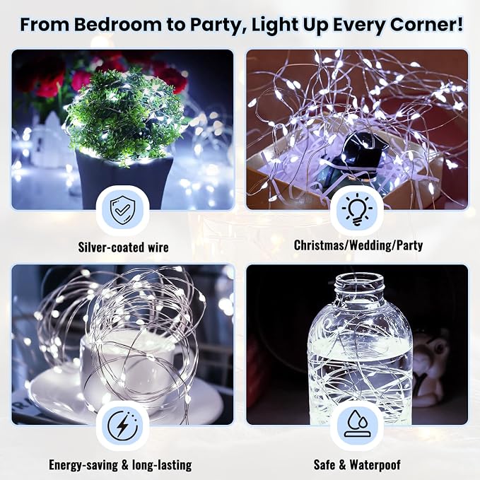 ZSJWL 30 Pack White Fairy Lights Battery Operated, 7Ft 20LED Mini String Light - Image 5