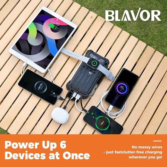 BLAVOR Solar Power Bank 20000mAh Built-in Cables, Wireless Charger - Image 2