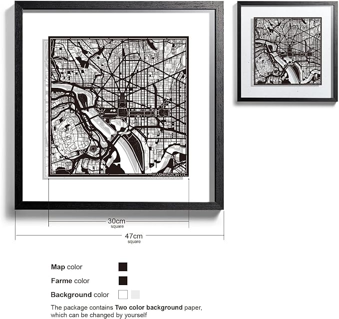 Washington D.C. Cut Map framed by O3 Design Studio, 18x18 inches, paper cutting - Image 2