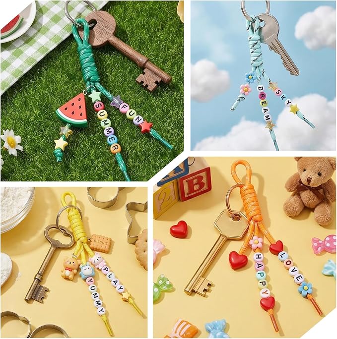 12Pcs Paracord Keychain Paracord Charm Bag Keychain Accessories Colorful - Image 5
