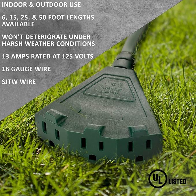 Holiday Lighting Outlet 50-Foot Green Extension Cord, 3-Prong Indoor & Outdoor - Image 5