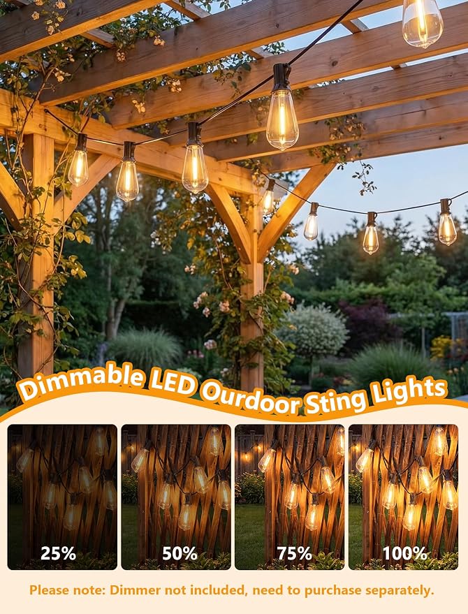 45FT Outdoor String Lights, 30 ST40 Shatterproof Vintage Edison Bulbs, Hanging - Image 3
