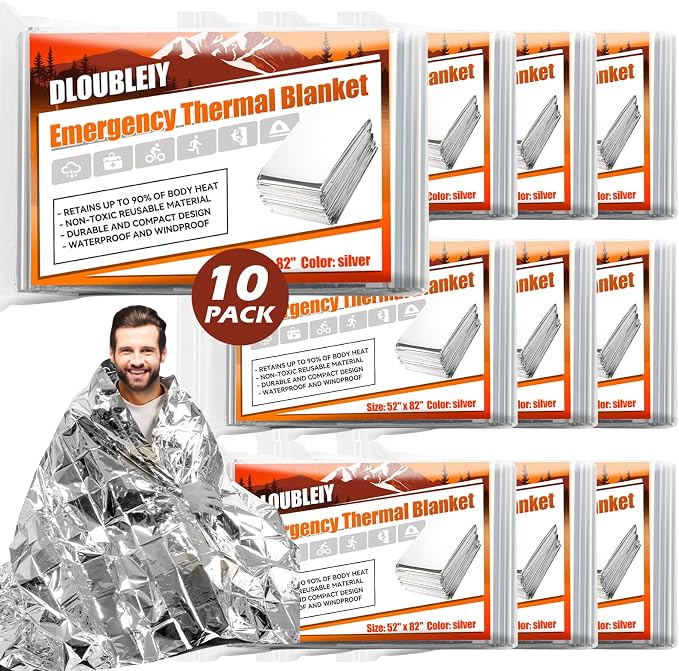 10-Pack Emergency Thermal Blankets, Heavy Duty Mylar Space Blanket by DLOUBLEIY