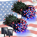 2 Pack 200 LED Red White and Blue Solar String Lights Outdoor Waterproof by EEW